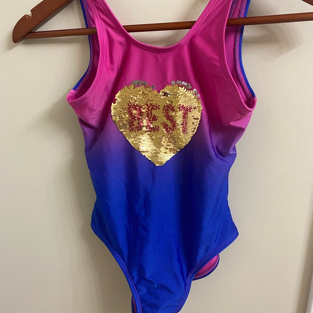 Cat & Jack Hot Pink and Blue Hombre Sparkle Sequin Swimsuit Size 7/8